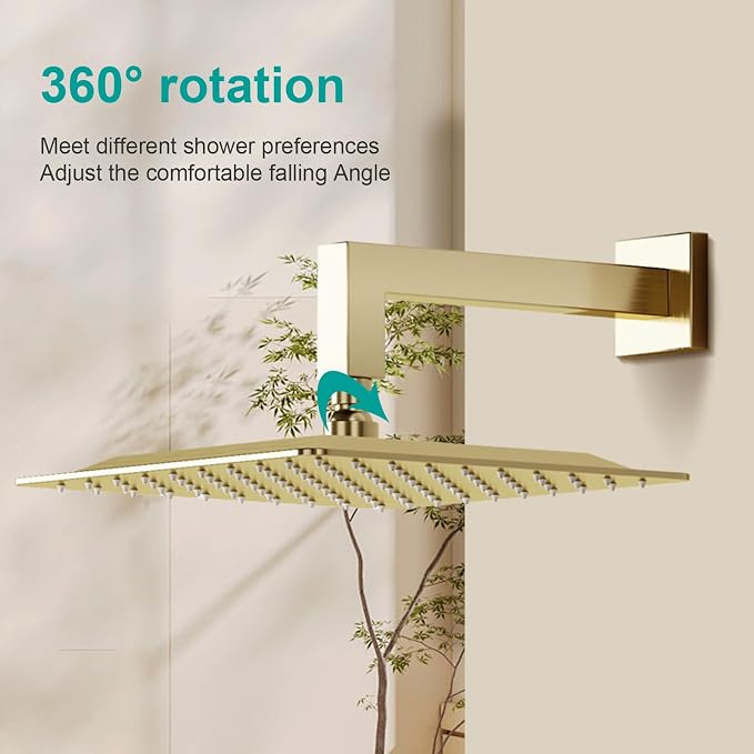 Square Rain Shower Head, High Flow Stainless Steel,Work with any decorative style，All Metal Rainfall Shower Head (Brushed Gold, 10)