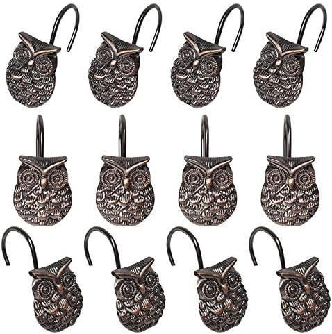 Gracelife 12Pcs Owl Design Shower Curtain Hooks Home Fashion Zinc Alloy Decorative Rust Proof Shower Curtain Hooks Hangers for Bathroom Living Room Bedroom