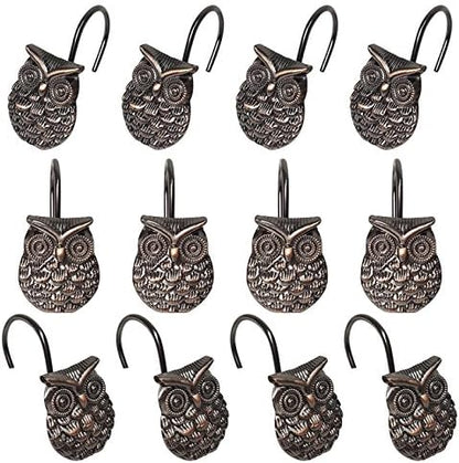 Gracelife 12Pcs Owl Design Shower Curtain Hooks Home Fashion Zinc Alloy Decorative Rust Proof Shower Curtain Hooks Hangers for Bathroom Living Room Bedroom
