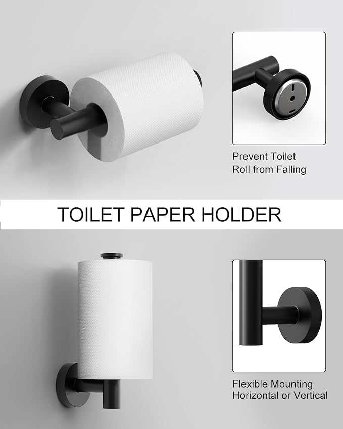 Matte Black Bathroom Hardware Accessories Set 12 Pieces 26" SUS 304 Stainless Steel Bath Towel Holder Bar Set Towel Rack Combination Wall Mounted for Kitchen, Laundry, Bedroom