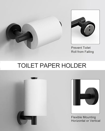 Matte Black Bathroom Hardware Accessories Set 12 Pieces 26" SUS 304 Stainless Steel Bath Towel Holder Bar Set Towel Rack Combination Wall Mounted for Kitchen, Laundry, Bedroom