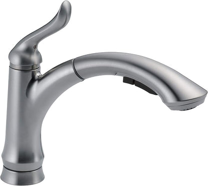 Delta Faucet Linden Pull Out Kitchen Faucet, Brushed Nickel Kitchen Sink Faucet, Kitchen Faucet with Pull Out Sprayer, Arctic Stainless 4353-AR-DST