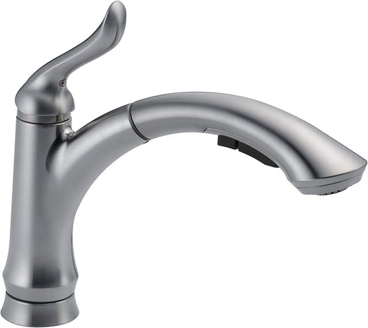 Delta Faucet Linden Pull Out Kitchen Faucet, Brushed Nickel Kitchen Sink Faucet, Kitchen Faucet with Pull Out Sprayer, Arctic Stainless 4353-AR-DST