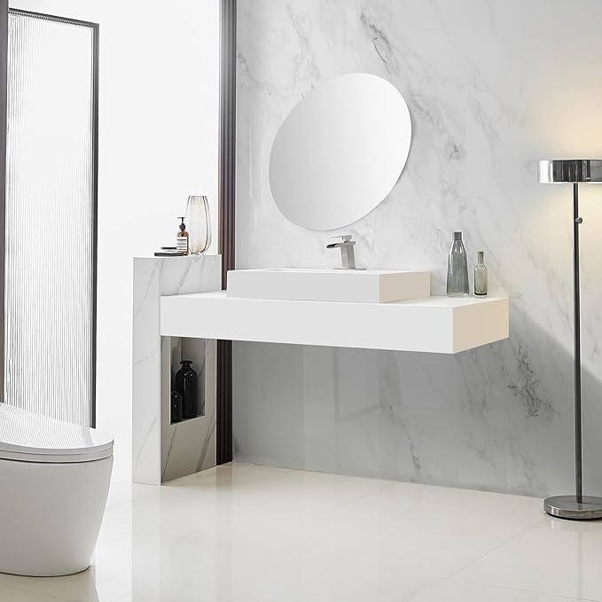 BWE Waterfall Bathroom Faucet Brushed Nickel with Pop Up Drain Stopper Assembly and Supply Line Single Handle for Sink One Hole Faucets Vanity Lavatory Mixer Tap