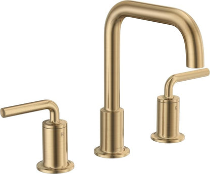 Champagne Gold Bathroom Faucet, Solid Brass Bathroom Faucet | 8 inch Widespread Bathroom Faucet 3 Hole with Drain Assembly Supply Line, Lead-Free Bronze Gold Vanity Faucet BF503-CB