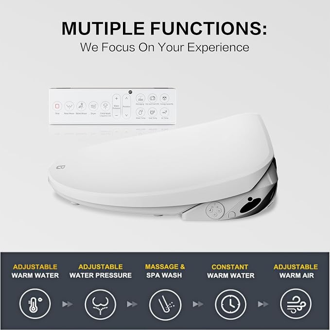 Elongated Bidet Toilet Seat X5, Electric Heated Bidet with Soft Close, Bidet Attachment for Toilet Warm Water with Air Purification