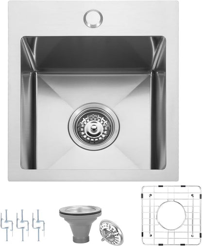 Bar Sink 13"x15"Undermount Workstation:3D Micro-pebble Embossed | 18-Gauge Stainless Steel Sink, 9" Deep, Top Mount, Anti-Condensation, for RV, Kitchenette
