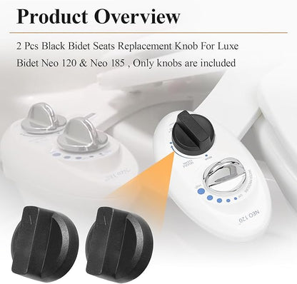 2 Pcs Black Bidet Seats Replacement Knob Fit for Luxe Bidet Neo 120 & Neo 185, Knob Accessories for Luxe Bidet Neo 120 & Neo 185, Neo Knob, Non-Electric Bidet Attachment for Toilet Seat