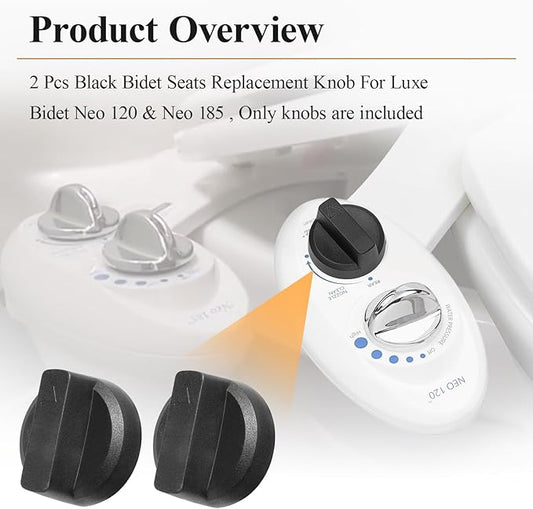 Bidet Seats Replacement Knob Compatible With Luxe Bidet Neo 120 & Neo 185, Knob Accessories for Luxe Bidet Neo 120 & Neo 185, Neo Knob, Non-Electric Bidet Attachment for Toilet Seat, 2 Pcs Black