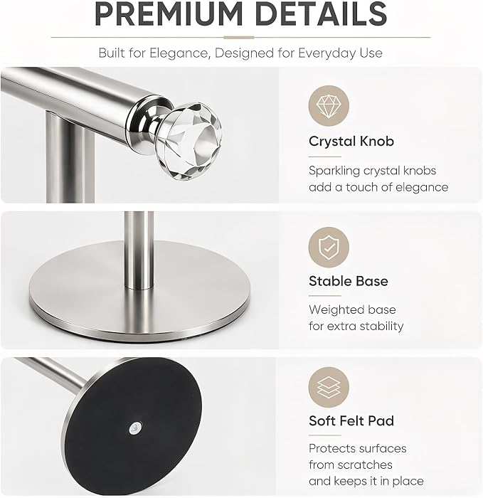 Songtec Hand Towel Holder Stand with Crystal knobs, Fingertip Towel Rack, Rust-Proof Accessories Jewelry Stand - Brushed Nickel