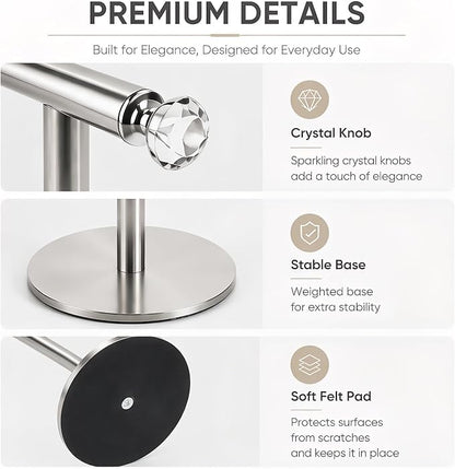 Songtec Hand Towel Holder Stand with Crystal knobs, Fingertip Towel Rack, Rust-Proof Accessories Jewelry Stand - Brushed Nickel