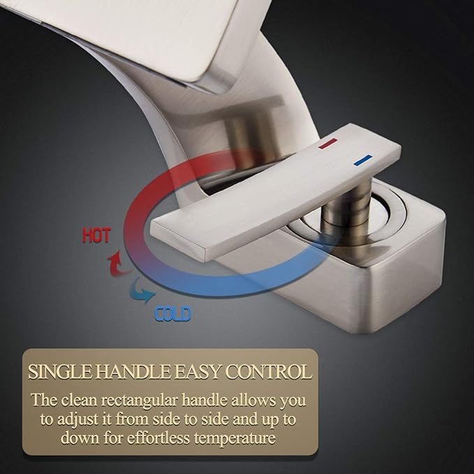becola Bathroom Sink Waterfall Faucet,Solid Brass Single Handle Hot and Cold Water Mixer Tap, Lavatory Vanity Sink Faucet Including Two US Standard 3/8" Hoses(Brushed Nickel)