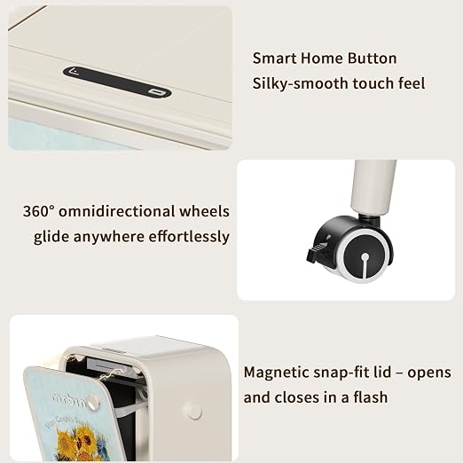 MRBIN Stainless Steel Motion Sensor Trash Can Bathroom with Butterfly Lid and Leg, Wheeled 5.5 Gal Tall Automatic Smart Waste Basket, Touchless Electric Dustbin for Bedroom, Toilet, Sunflower Pattern