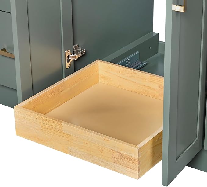 ARIEL Loren 60-inch Bathroom Vanity Base Cabinet,Solid Wood, 4 Soft Closing Doors, 3 Dovetail Drawers, Vintage Green