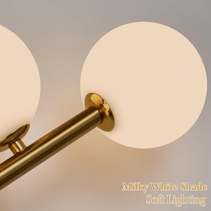 Gold Bathroom Vanity Light Fixtures,5 Lights Mid Century Modern Wall Sconce | Milk Glass Globe Wall Sconce Lighting,Modern Brushed Gold Brass Champagne Bronze Bathroom Vanity Light over Mirror,G9 Base