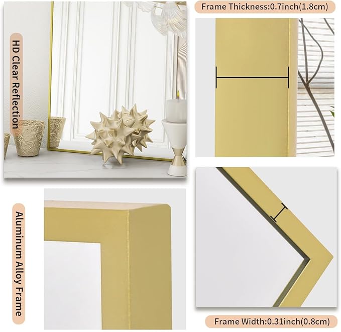 Koonmi Gold Mirrors for Wall, 30x40 Inch Bathroom Mirror, Rectangular Wall Mirror for Living Room Bedroom Bathroom, Hangs Horizontally or Vertically
