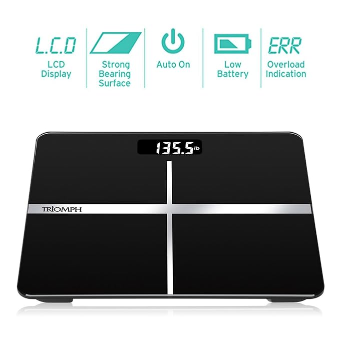 Triomph Precision Digital Body Weight Bathroom Scale with Backlit Display, Step-On Technology, 400 lbs Capacity and Accurate Weight Measurements, Black