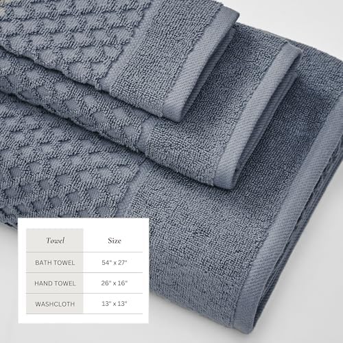 Great Bay Home Bath Towels - 100% Cotton 6 Piece Towel Set - Diamond Waffle Weave - Absorbent, Durable, Quick-Dry Towels for Bathroom (Blue)