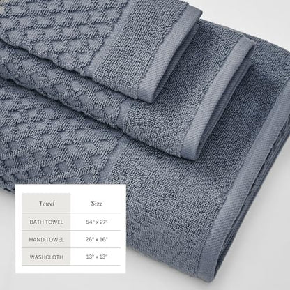 Great Bay Home Bath Towels - 100% Cotton 6 Piece Towel Set - Diamond Waffle Weave - Absorbent, Durable, Quick-Dry Towels for Bathroom (Blue)