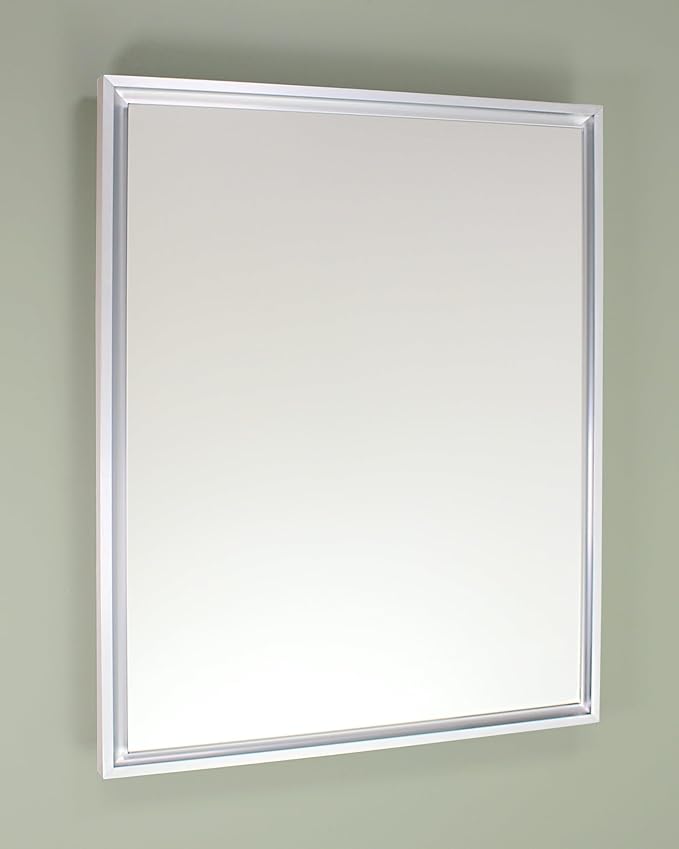 Fox Hollow Furnishings 16x20 Parker Metro Metal Framed Rectangle Recessed Bathroom Medicine Cabinet, Floating Mirror, 14x24 in-Wall Opening, Adjustable Glass Shelves, Magnet Close, Brushed Nickel