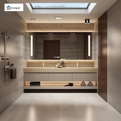 Modern Floating Bathroom Vanity with Double Sinks, Intelligent Defogging and Led Light, 92in Wood Bathroom Vanities, Wall-Mounted Storage Cabinet