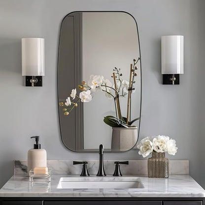 Oval Bathroom Mirror, 24x32’’ Matte Black Metal Frame Oblong Mirror for Bathroom, Modern Black Oval Bathroom Mirror for Over Sink, Hangs Horizontal or Vertical