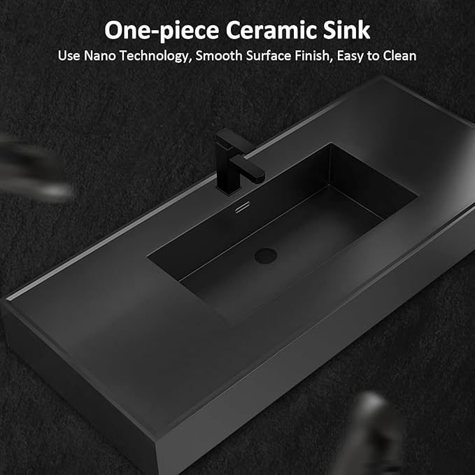 44IN Bathroom Vanity - Modern Floating Vanity with Sink Top, Including Wall Mounted Smart Defogging Mirror, for Bathroom