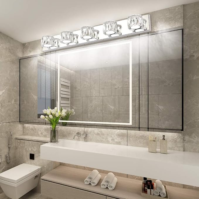 Aipsun 5 Lights Crystal Vanity Lights Modern LED Vanity Lights for Bathroom Vanity Lighting Fixtures Modern Bathroom Wall Light