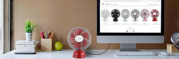 Good Housekeeping 5" All-Metal (92527) USB Desktop Laptop Nightstand Fan with Oscillation (Crimson Red)