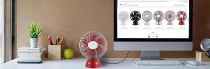 Good Housekeeping 5" All-Metal (92527) USB Desktop Laptop Nightstand Fan with Oscillation (Crimson Red)
