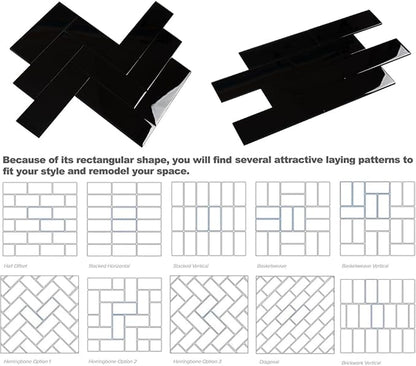 Black Glass Subway Tile 4 x 12 Inch for Kitchen Backsplash Bathroom Shower Wall Pack of 12 Pcs 4 sq.ft