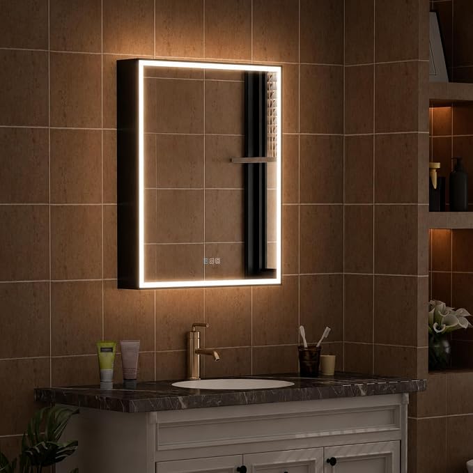 24" X 30" LED Mirrored Medicine Cabinet, Medicine Cabinets with Lights for Bathroom, Defogging Mirror, Led Medicine Cabinet, Recessed or Surface Mounted, Single Right Opening Door