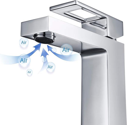 KBF1002 Solid Brass Single Handle Bathroom Sink Faucet, High Arc Cubic Spout Lavatory Faucet in Chrome Finish | Corrosion-Resistant, Modern Design, Easy to Install