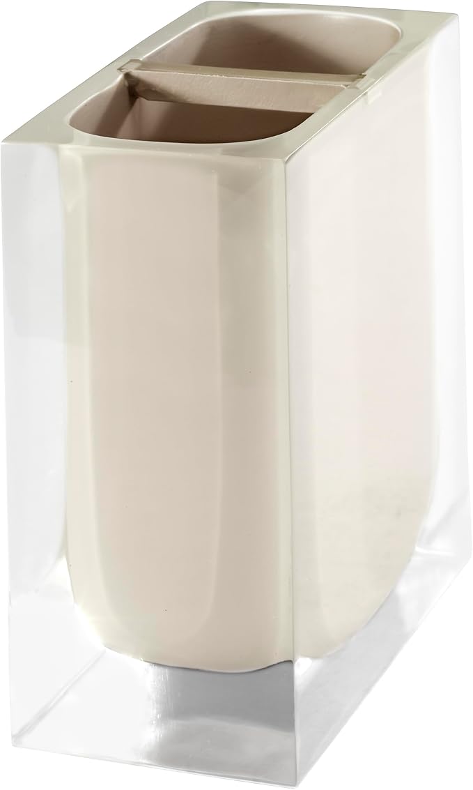 IZOD – Toothbrush Holder, Clear Hand-Painted Resin with Linen Design, Modern Home Decor – Perfect for Organizing Bathroom Essentials (Marina)