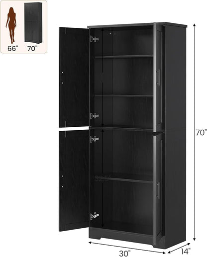 Garvee Kitchen Pantry Cabinet, 70 Inch Tall Storage Cabinet | with Doors and Adjustable Shelves, Freestanding Wooden Classic Cupboard for Living Room, Dining Room, Bathroom