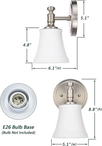 Wall Sconces, Traditional Brushed Nickel 1 Light Sconce, Wall Light with Opal Glass Shade for Bedroom Bathroom Living Room & Hallway Vanity Lighting Fixture