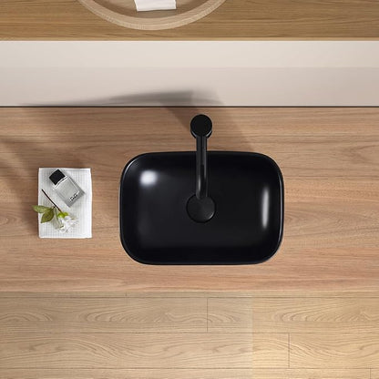 Black Vessel Sink 14.5"x10" Small Bathroom Sink Above Counter | 14 Inch Small Vessel Sink Black Ceramic Porcelain Bowl for Vanity Wash Basin Countertop Design