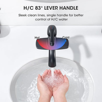 Bathroom Faucet 1 Hole, Faucet for Bathroom Sink, Matte Black Faucets for Vanity One Hole Bathroom Faucet, with Pop Up Drain&Deckplate Farmhouse