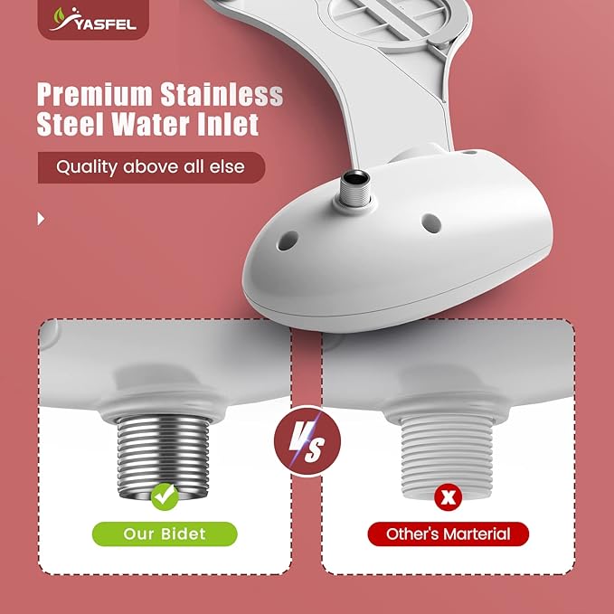 YASFEL Bidet Attachment for Toilet - Self-Cleaning Bidet with Pressure Controls, Non-Electric Cold with Dual Nozzles for Frontal/Rear Wash (Rose Gold)