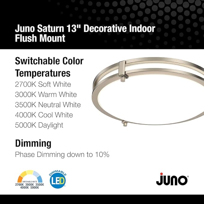 Juno Saturn Flush Mount Ceiling Light with Switchable Color Temperature (2700K-5000K), 13-Inch, Brushed Nickel