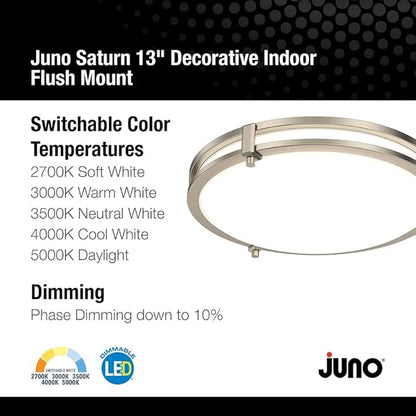 Juno Saturn Flush Mount Ceiling Light with Switchable Color Temperature (2700K-5000K), 13-Inch, Brushed Nickel