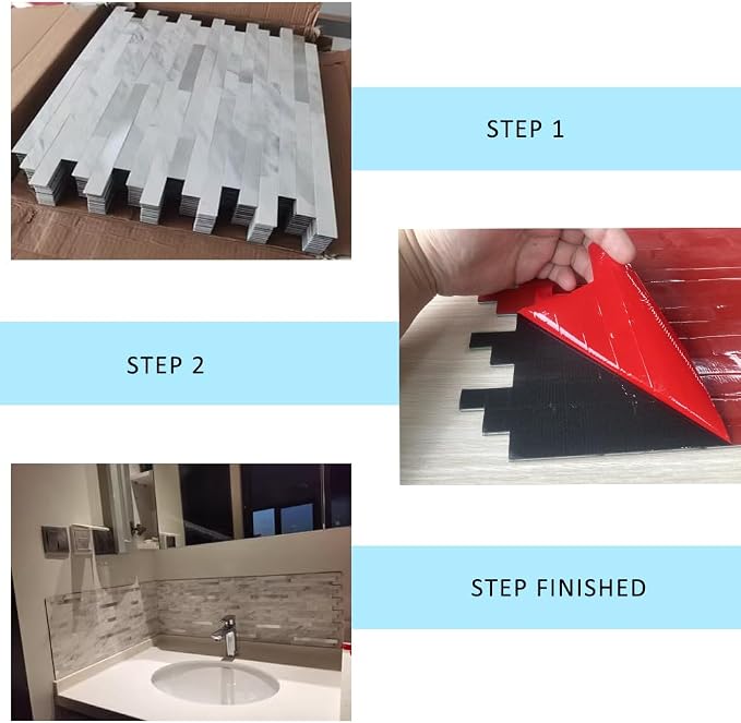 Peel and Stick Backsplash for Kitchen | Self-Adhesive Metal Silver White Marble Subway Tiles | Decorate Kitchen Laundry Fireplaces, 10PCS