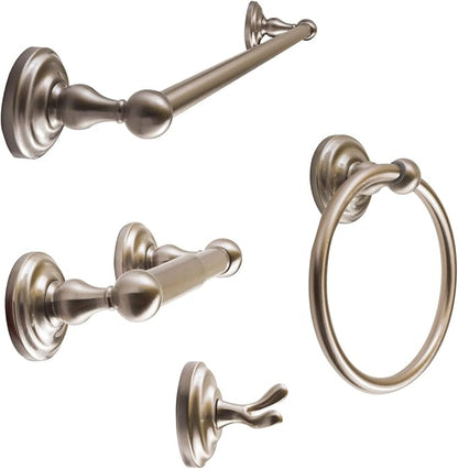 SENTO ROBIKI Modern Nickel Bathroom Hardware Accessories Set, Includes Robe Hook, Toilet Paper Holder, Towel Ring, 24" Towel Bar, Duty Metal Bath Hardware Set Wall Mounted(4-Piece, Satin Nickel)