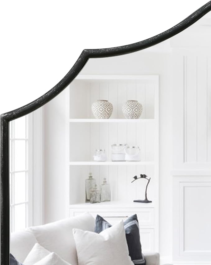 Besdomus Black Scalloped Dresser Mirror: 35"x26" Wooden Bathroom Mirror | Modern Minimalist Decorative Arched Wall Mirror for Vanity/Mantel/Bedroom/Entryway/Fireplace/Nightstand/Dining Room/Over Sink