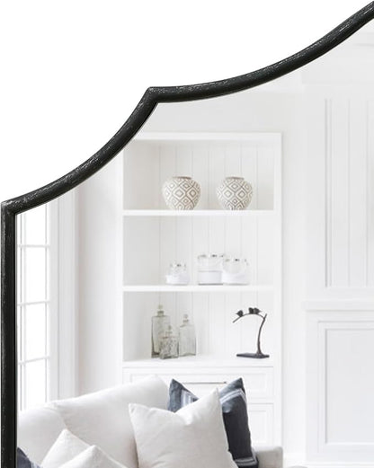 Besdomus Black Scalloped Dresser Mirror: 35"x26" Wooden Bathroom Mirror | Modern Minimalist Decorative Arched Wall Mirror for Vanity/Mantel/Bedroom/Entryway/Fireplace/Nightstand/Dining Room/Over Sink