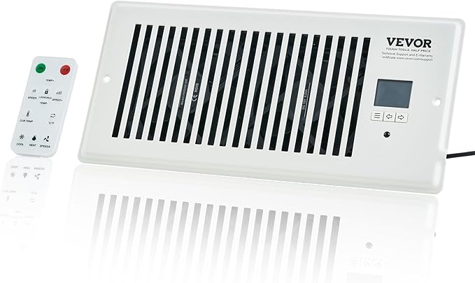 VEVOR Register Booster Fan, Quiet Vent Booster Fan Fits 4” x 10” Register Holes, with Remote Control and Thermostat Control, Adjustable 10-Speed for Heating Cooling Smart Vent, White