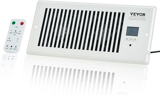VEVOR Register Booster Fan, Quiet Vent Booster Fan Fits 4” x 10” Register Holes, with Remote Control and Thermostat Control, Adjustable 10-Speed for Heating Cooling Smart Vent, White