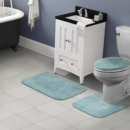 Garland Rug Traditional Nylon Washable Sea Foam 3 Piece Set - Lid, Contour, Bath Rug - Soft, Absorbent, and Stylish for Your Bathroom