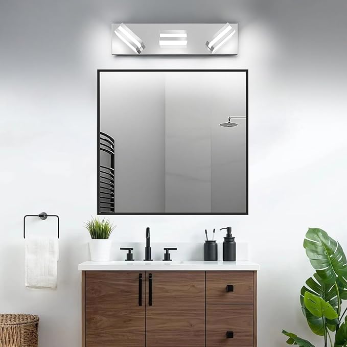 IZORRO LED Modern Bathroom Lights Fixtures(3-Light,Dimmable),Chrome Acrylic Wall Lighting,Vanity Lights for Bathroom Over Mirror - 6000k 16In （No Assembly Required）
