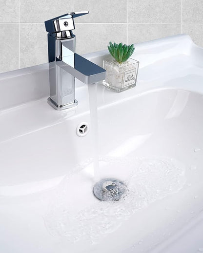 Hibbent All Metal Universal Bathroom Sink Stopper for 1.1''~2.3'' Basin, Pop Up Sink Drain Strainer, Brass Bullet Core Push Type Stopper, Stainless Steel Anti Clogging Drain Filter, Chrome